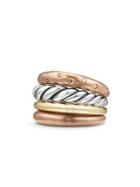 David Yurman Pure Form? Mixed Metal Four-row Ring With Diamonds, Bronze And Silver, 17.5mm