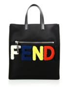 Fendi Nylon, Leather & Fur Logo Tote