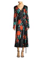 Diane Von Furstenberg Floral Long Sleeve Woven Silk Wrap Dress