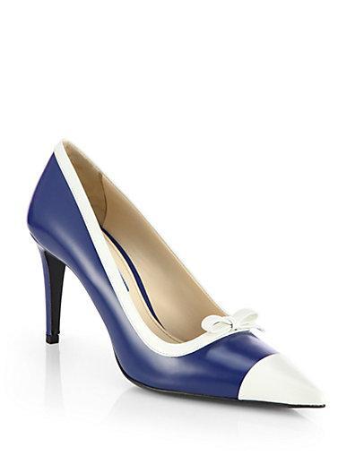 Prada Bicolor Leather Bow Pumps