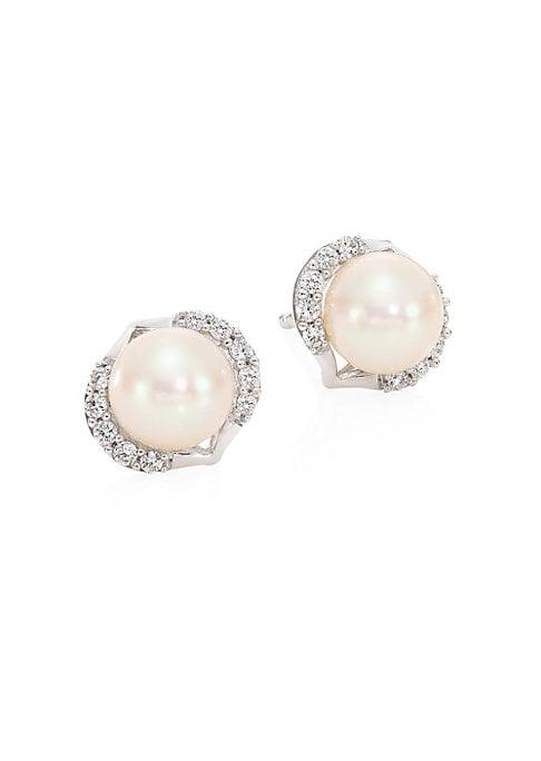 Yoko London 18k White Gold, Pearl & Diamond Stud Earrings