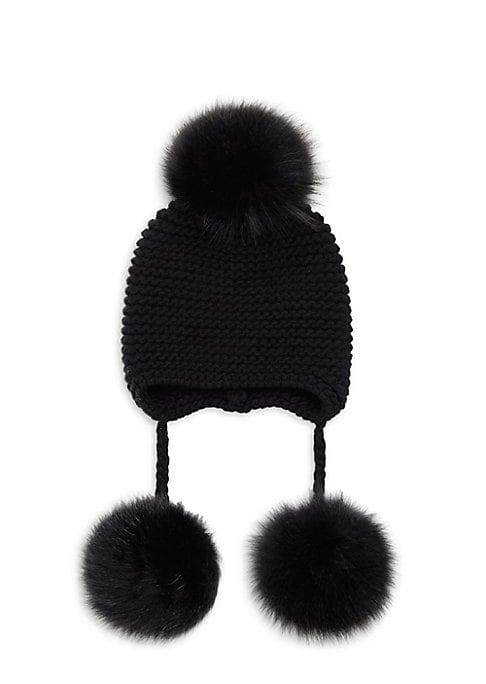 Inverni Monnalisa Triple Fur Pom Pom Hat