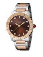 Bvlgari Bvlgari-bvlgari Diamond, 18k Rose Gold & Stainless Steel Bracelet Watch