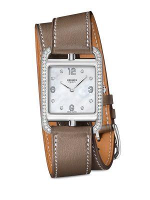 Hermes Watches Cape Cod Diamond, Stainless Steel & Leather Double-wrap Watch