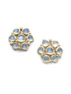 Temple St. Clair Royal Blue Moonstone, Diamond & 18k Yellow Gold Cluster Earrings