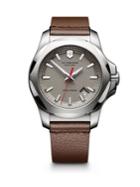 Victorinox Swiss Army Inox Stainless Steel & Leather Textured Dial Strap Watch