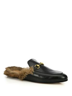 Gucci Princetown Leather & Fur Loafer Slides