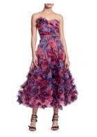 Marchesa Notte Embellished Strapless Midi Gown