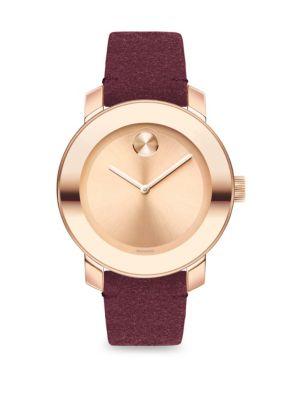 Movado Bold Iconic Metal & Suede Watch
