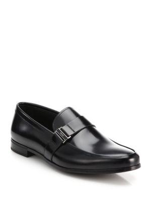Prada Spazzolato Leather Side-buckle Loafers