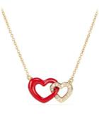 David Yurman Double Heart Pendant Necklace With Diamonds, Red Enamel & 18k Gold