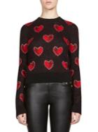 Saint Laurent Heart Jacquard Wool Cropped Sweater