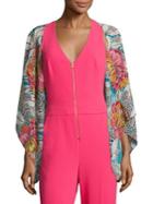 Trina Turk Floral-printed Open-front Silk Jacket
