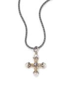 Konstantino Classic 4mm-5mm White Pearl, 18k Yellow Gold & Sterling Silver Small Maltese Cross Pendant