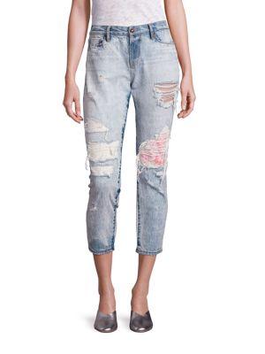 Tortoise Savanna Floral Embroidered Patch Cropped Jeans