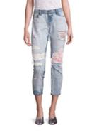 Tortoise Savanna Floral Embroidered Patch Cropped Jeans