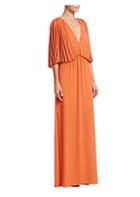 Halston Heritage Pleated Overlay Tie-back Georgette Gown