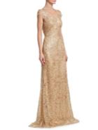 David Meister Sequin Floral Gown