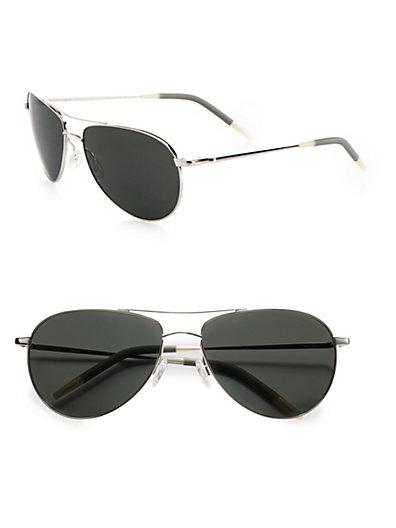 Oliver Peoples Benedict Polarized Metal Aviator Sunglasses/silver