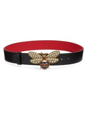 Gucci Glass Pearl & Crystal Bee Buckle Belt