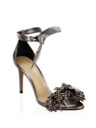 Alexandre Birman Clarita Metallic & Mesh Bow Leather Ankle Strap Sandals