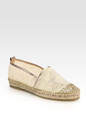 Jimmy Choo Gaya Glitter-coated Mesh & Metallic Leather Espadrilles
