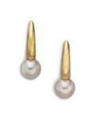 Mikimoto 6.5mm White Cultured Pearl & 18k Yellow Gold Earrings