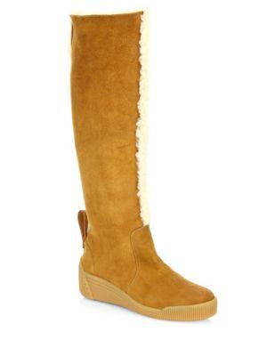 See By Chloe Daria Tall Shearling & Suede Wedge Boots