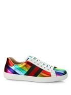 Gucci New Ace Rainbow Metallic Leather Sneakers