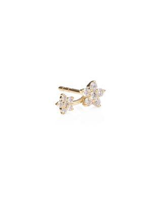 Ef Collection Single Diamond & 14k Yellow Gold Double Flower Right Stud Earring
