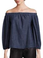 Alice + Olivia Jalen Chambray Off-the-shoulder Top