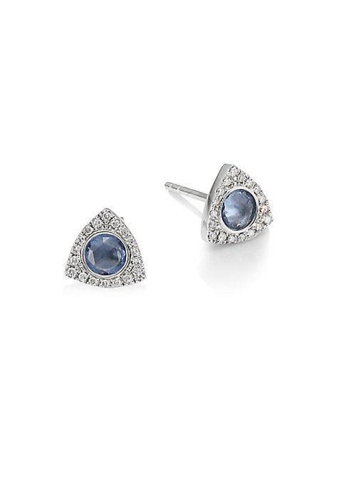 Meira T 14k White Gold, Blue Sapphire & Diamond Stud Earrings
