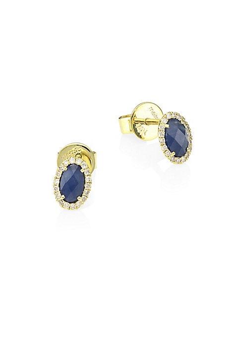Meira T 14k Yellow Gold, Blue Sapphire & Diamond Stud Earrings