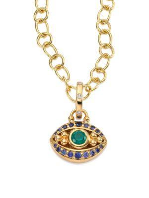 Temple St. Clair Evil Eye Diamond, Emerald, Blue Sapphire & 18k Yellow Gold Pendant