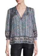 Joie Frazier Floral Printed Silk Jacquard Top