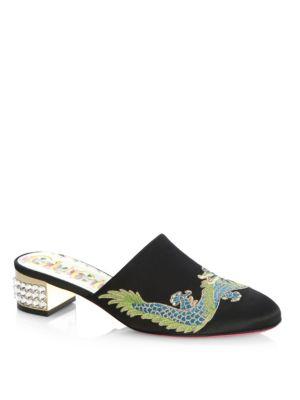 Gucci Dragon Mules With Crystal Heels