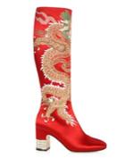 Gucci Candy Dragon-embroidered Satin Tall Boots