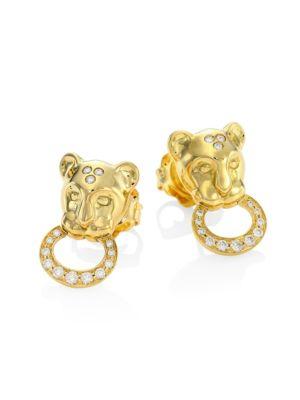 Temple St. Clair Lion Cub Diamond & 18k Yellow Gold Stud Earrings