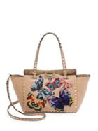 Valentino Small Rockstud Butterfly Leather Tote