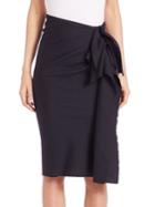 Carolina Herrera Pinstripe Side-drape Wool Skirt