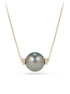 David Yurman Solari 12mm Tahitian Pearl Necklace With Diamonds In 18k Gold