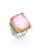 Konstantino Iliada Pink Mother-of-pearl, Quartz Doublet, 18k Yellow Gold & Sterling Silver Rectangle Ring