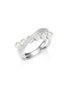 Majorica Silver 4mm Round Pearl & Crystal Criss-cross Ring