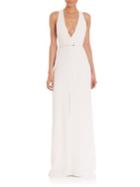 Halston Heritage Hardware Accented V-neck Gown