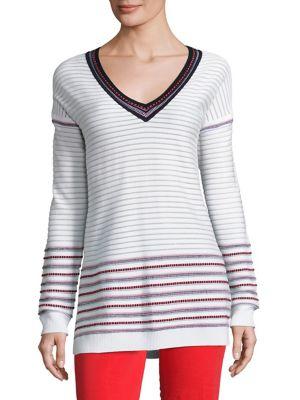 St. John Sport Collection Striped V-neck Pullover