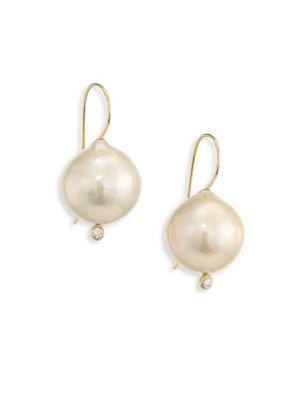 Mizuki 13-14mm White Baroque Pearl & Diamond Earrings