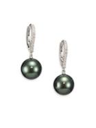 Mikimoto 10mm Black Round Cultured South Sea Pearl, Diamond & 18k White Gold Drop Earrings