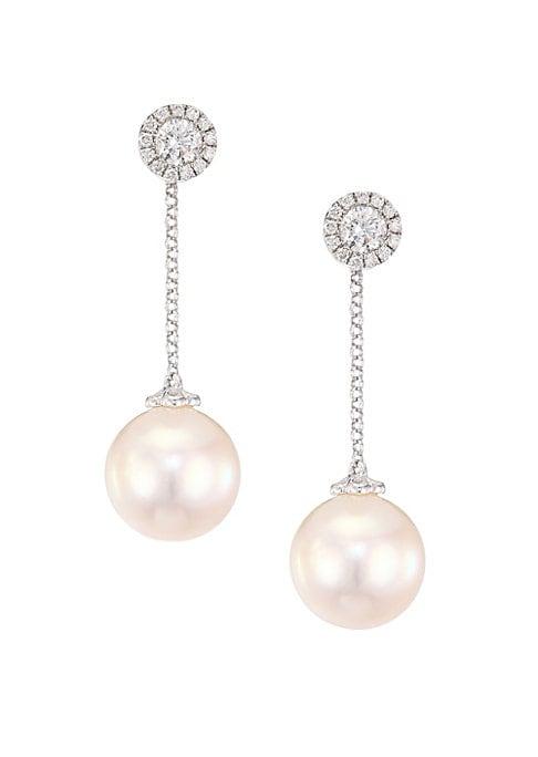 Yoko London 18k White Gold, Pearl & Diamond Chain Drop Earrings