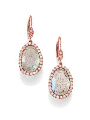 Meira T Labradorite, Diamond & 14k Rose Gold Leverback Drop Earrings