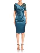 Talbot Runhof Lace-sleeve Cocktail Dress